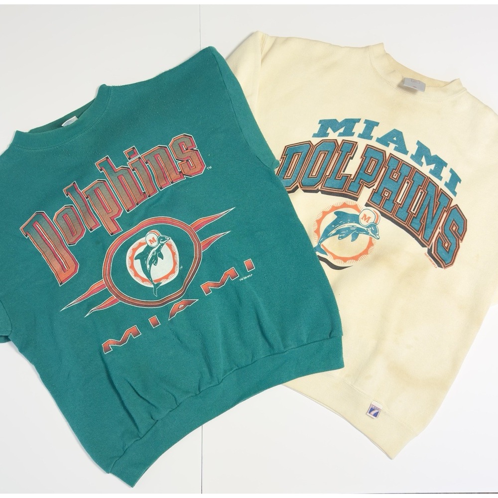 Lot of 2 VTG Logo 7 Miami Dolphins Sweatshirt L USA NFL Football 90s Distressed